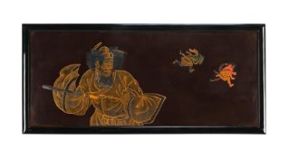 A Japanese Roiro Lacquered Panel