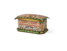 A large Indian gold coloured enamel and gem-set casket