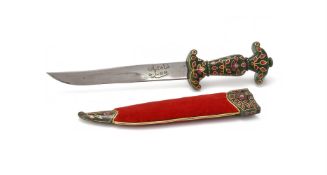 A Mughal gem-set spinach jade hilted dagger