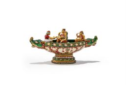 An Indian enamel and gem-set gold coloured ornament in the form of a river boat