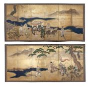 A good pair of Japanese Six-Fold Kano School Style Byobu