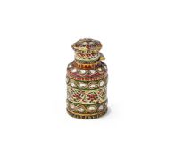 An Indian gold coloured enamel gem-set scent bottle and stopper