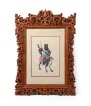 A Chinese gouache painting of zhongkui on a tiger