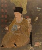 A Chinese embroidered large silk depicting a Scholar