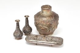 Two small Chinese Export silver vases