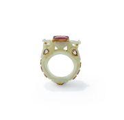 A ruby set jade ring