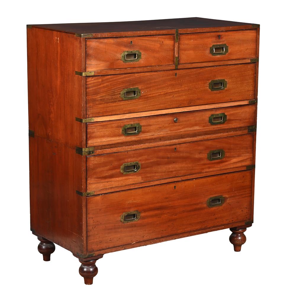 A VICTORIAN MAHOGANY AND BRASS BOUND CAMPAIGN WRITING CHEST OF DRAWERS, LATE 19TH CENTURY - Image 2 of 3