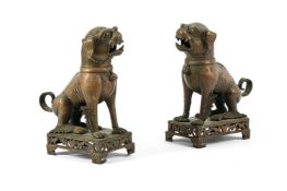 A PAIR OF BRONZE GUARDIAN DOGS, 20TH CENTURY