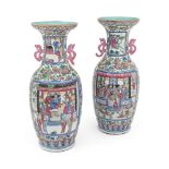 A PAIR OF CANTONESE PORCELAIN BALUSTER VASES, 19TH CENTURY