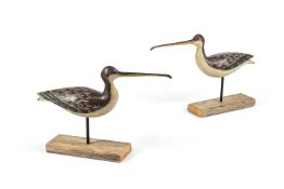 A PAIR OF PAINTED WOOD MODELS OF CURLEWS, MODERN