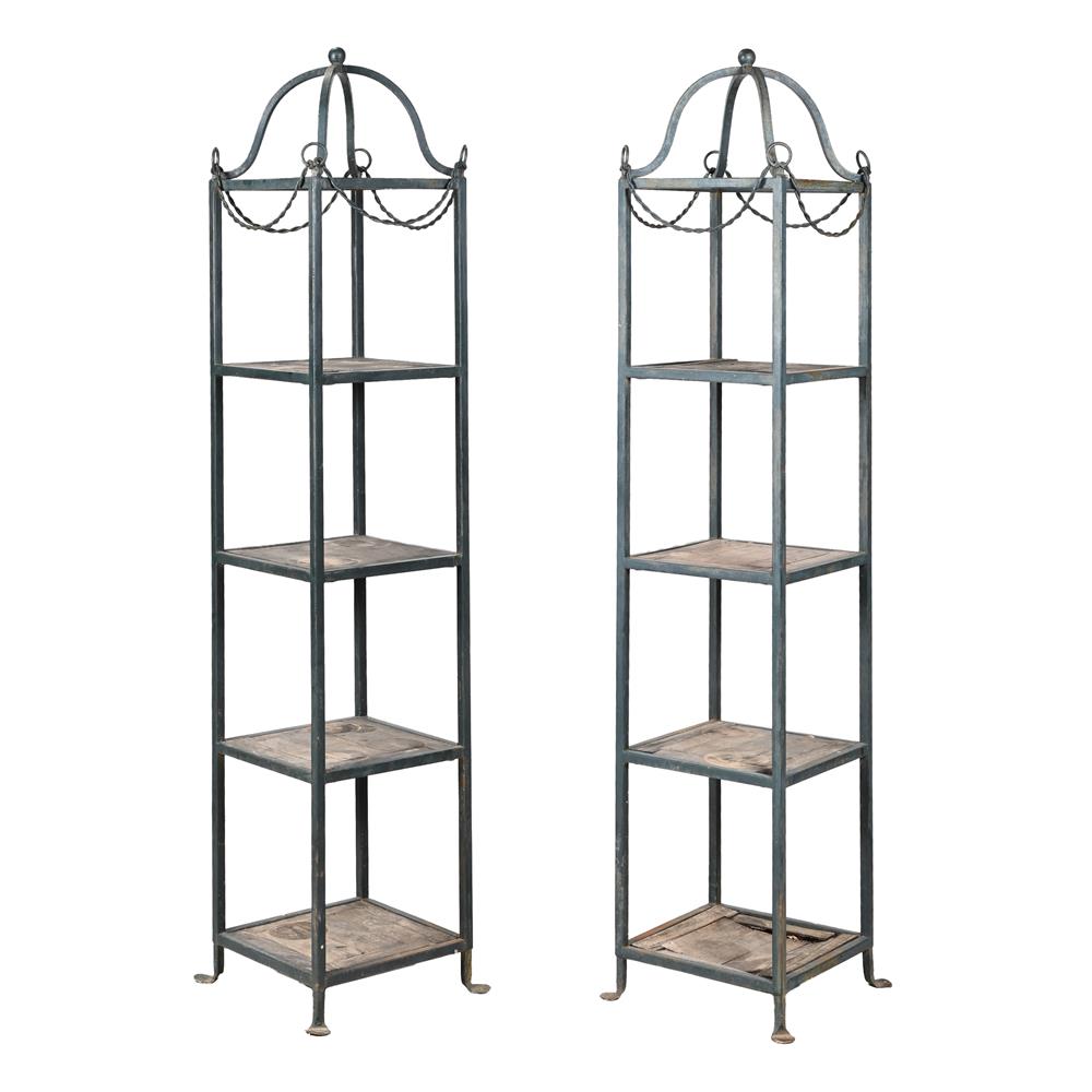 A PAIR OF FOUR-TIERED METAL AND WOODEN PLANT STANDS, IN VICTORIAN TASTE, 20TH CENTURY - Image 2 of 4