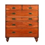 A VICTORIAN MAHOGANY AND BRASS BOUND CAMPAIGN WRITING CHEST OF DRAWERS, LATE 19TH CENTURY