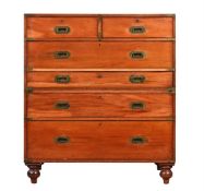 A VICTORIAN MAHOGANY AND BRASS BOUND CAMPAIGN WRITING CHEST OF DRAWERS, LATE 19TH CENTURY