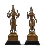 A LARGE BRONZE COUPLE DEPICTING SIVA AND PARVATI SOUTH INDIA, CIRCA 1900
