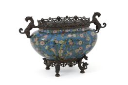 A FRENCH CLOISONNÉ AND METAL JARDINIERE, LATE 19TH CENTURY