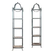 A PAIR OF FOUR-TIERED METAL AND WOODEN PLANT STANDS, IN VICTORIAN TASTE, 20TH CENTURY