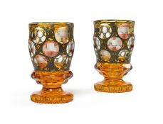 A PAIR OF BOHEMIAN CLEAR-GLASS AND AMBER OVERLAY 'SPA' GOBLETS, THIRD QUARTER 19TH CENTURY
