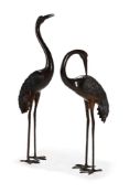 TWO PATINATED METAL MODELS OF CRANES, IN MEIJI STYLE, 20TH CENTURY