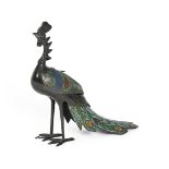 A CHINESE CLOISONNE INCENSE HOLDER IN THE FORM OF A MYTHICAL BIRD, 20TH CENTURY