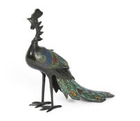 A CHINESE CLOISONNE INCENSE HOLDER IN THE FORM OF A MYTHICAL BIRD, 20TH CENTURY