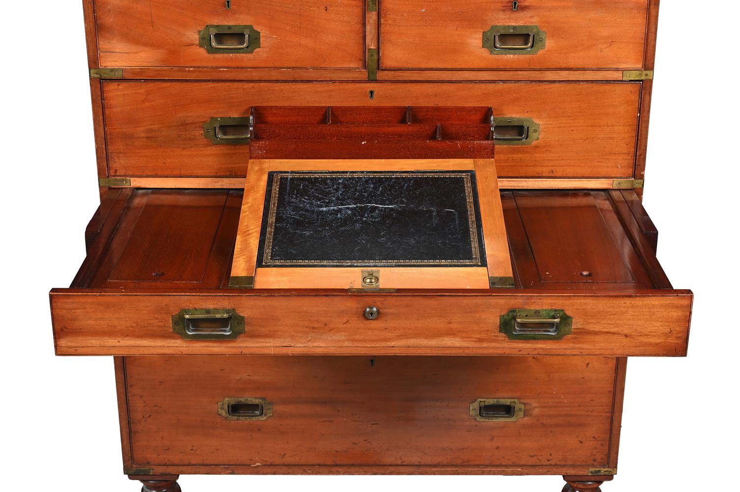 A VICTORIAN MAHOGANY AND BRASS BOUND CAMPAIGN WRITING CHEST OF DRAWERS, LATE 19TH CENTURY - Image 3 of 3