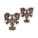 A PAIR OF CARVED WOOD AND COMPOSITION CANDLESTICK BASES, LATE 17TH OR EARLY 18TH CENTURY
