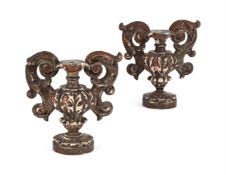 A PAIR OF CARVED WOOD AND COMPOSITION CANDLESTICK BASES, LATE 17TH OR EARLY 18TH CENTURY