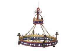 A TOLE PEINTE HANGING LIGHT OF CROWN FORM, EARLY 20TH CENTURY