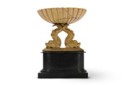 A CARVED GIALLO ANTICO MARBLE SHELL FORM CENTREPIECE IN THE MANNER OF BOSCHETTI