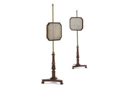 A PAIR OF REGENCY MAHOGANY AND BRASS POLE SCREENS, EARLY 19TH CENTURY