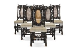A SET OF SIX VICTORIAN EBONISED WALNUT DINING CHAIRS IN CHARLES II STYLE, 19TH CENTURY