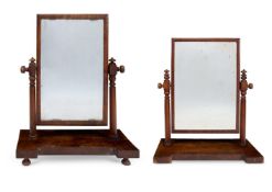 A GRADUATED PAIR OF EARLY VICTORIAN MAHOGANY DRESSING MIRRORS, MID 19TH CENTURY
