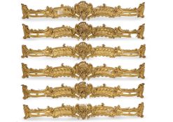 A SET OF SIX WILLIAM IV GILTWOOD AND COMPOSITION CURTAIN PELMETS, CIRCA 1835
