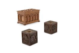 A PAIR OF VICTORIAN OAK CANDLESTICK BASES, LATE 19TH CENTURY