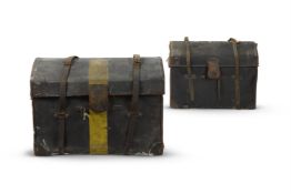 TWO DOME TOPPED CANVAS AND LEATHER CASES, 19TH CENTURY