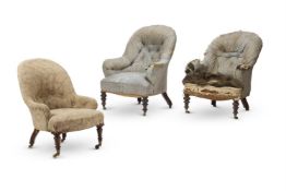 A PAIR OF VICTORIAN IRON-FRAMED EASY CHAIRS, CIRCA 1860