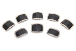 A SET OF SIX VICTORIAN SILVER MOUNTED SHOE BUCKLES