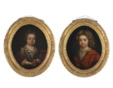ENGLISH SCHOOL (CIRCA 1700), A PAIR OF PORTRAITS OF A BOY AND A GIRL IN WHITE AND RED