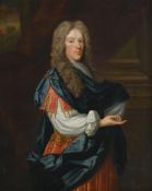 ENGLISH SCHOOL (LATE 17TH CENTURY), PORTRAIT OF A GENTLEMAN, IN A CLASSICAL DRESS WITH A BLUE CLOAK