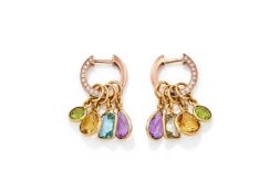 A PAIR OF DIAMOND AND GEM SET PENDENT EARRINGS