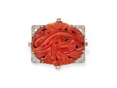 AN ART DECO CORNELIAN AND DIAMOND PANEL