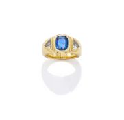 A SAPPHIRE AND DIAMOND RING
