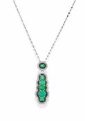 AN EMERALD, DIAMOND AND ENAMEL PENDANT