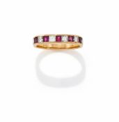 TIFFANY & CO., A RUBY AND DIAMOND HALF HOOP RING