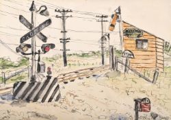 MALVIN MARR ALBRIGHT (AMERICAN 1897-1983), UNTITLED (PRIVATE R.R. STATION OF THE CHAUNCEY MCCORMICKS