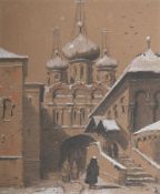 FRENCH SCHOOL (19TH CENTURY), RUSSIAN WINTER SCENE; TOGETHER WITH TWO CHURCH STUDIES (3)