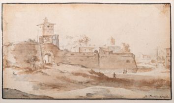 BARTHOLOMEUS BREENBERGH (DUTCH 1598-1657), WALLS OF A CITY, POSSIBLY LATINUM