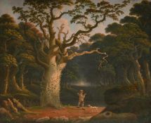 JOSHUA SHAW (ENGLISH 1776-1860), A WOODCUTTER AND HIS DOG IN A GLADE