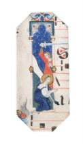 TUSCAN ILLUMINATOR (CIRCA 1310), VIRGIN MARTYR IN THE ACT OF MARTYRDOM. (FRAGMENT OF A LARGER PAGE)