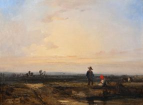 ‡ RICHARD PARKES BONINGTON (BRITISH 1802-1828), LANDSCAPE WITH SUNSET AND FIGURES
